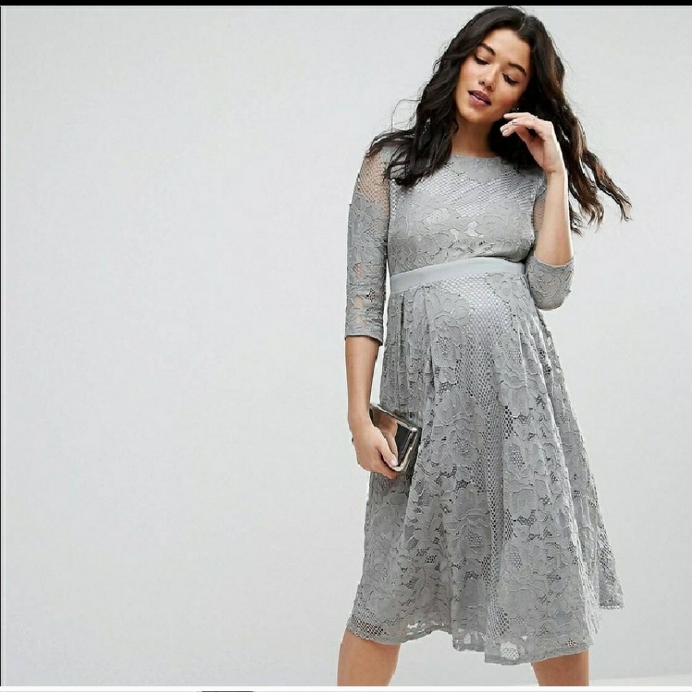 Gray Lace Maternity Dress